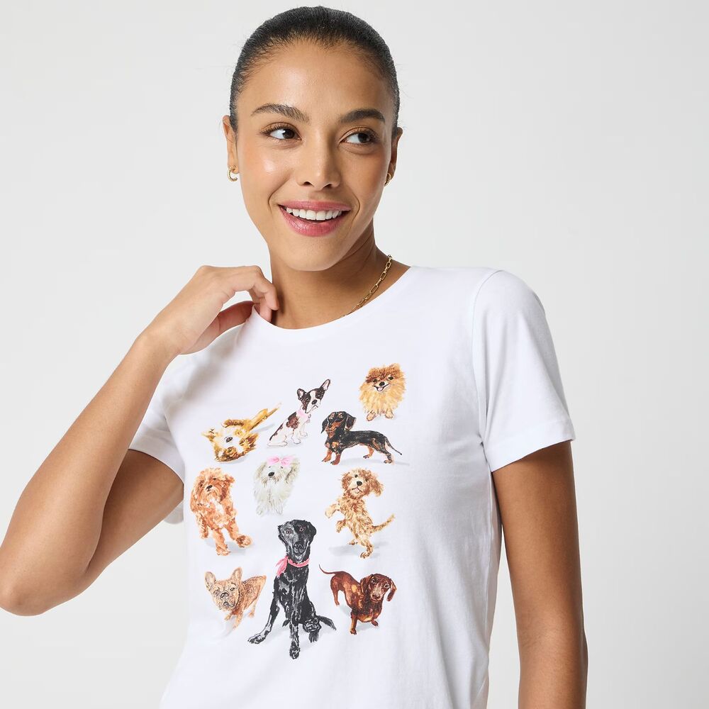 New J. Crew Factory Dog Graphic Tee Women size L XL